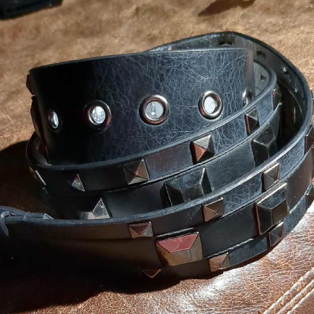 Black Studded Faux Leather Belt, Size L